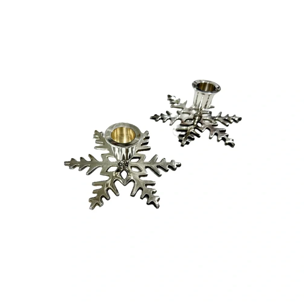 Silver plated snowflake candlestick holders, Christmas candle holder